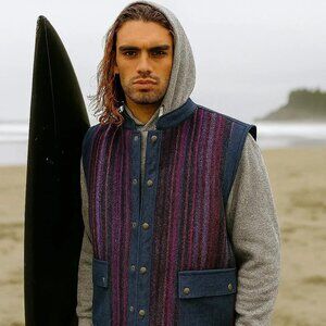 Men's Denim and Woven Fabric Reversible Vest